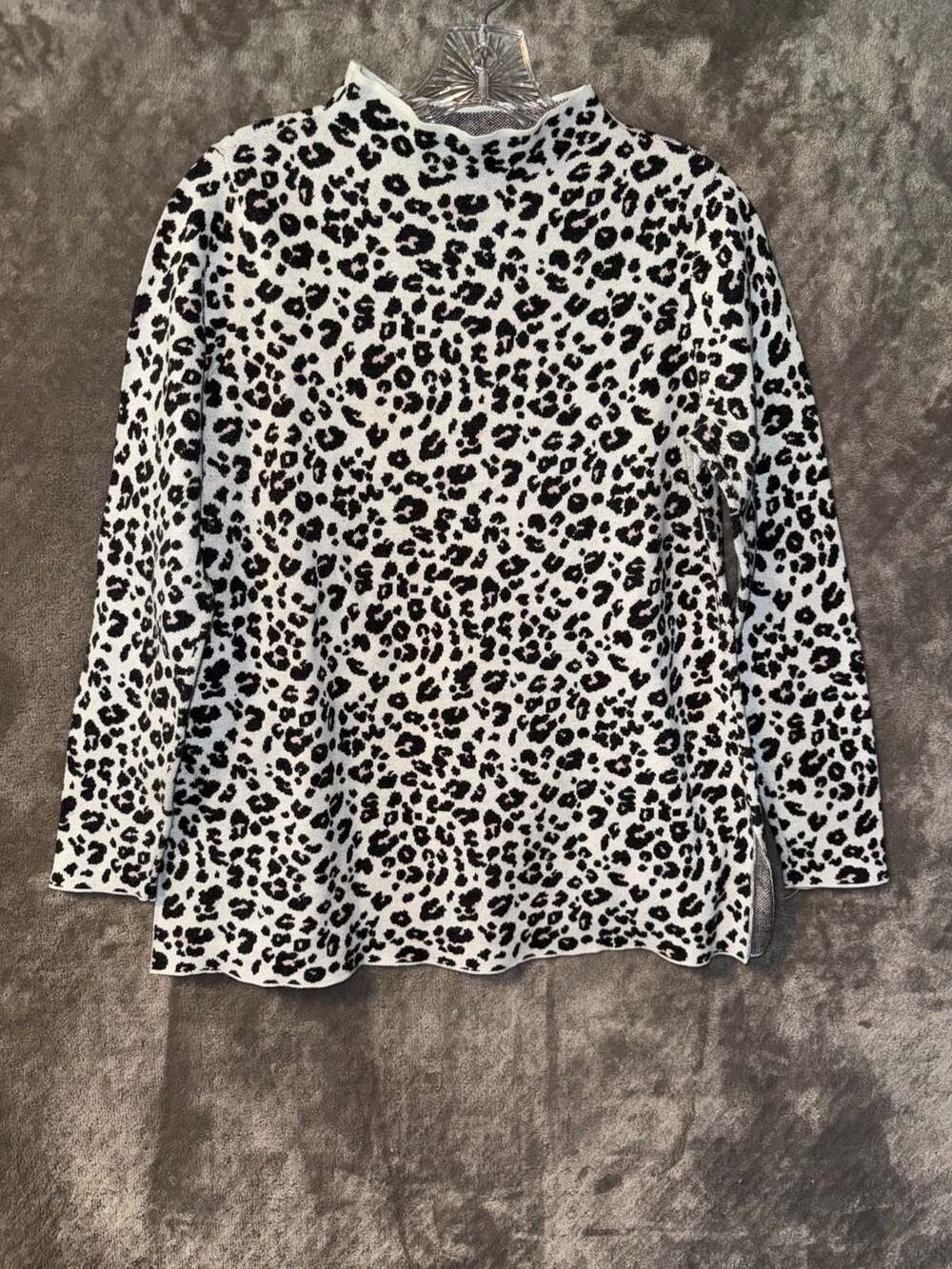 LOFT Women's Size M Leopard Print Mock Neck Cotton Sweater